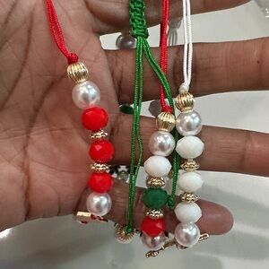 Set of 4 Vibrant Beaded Bracelet Trio - Red, Green, White